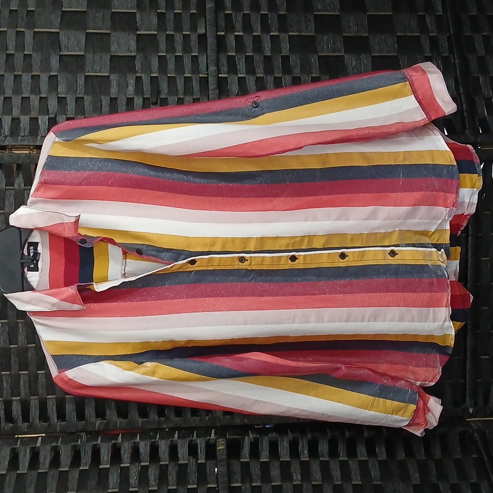 Express "The City Shirt" Multicolor Striped Shimmer Button Up SZ M